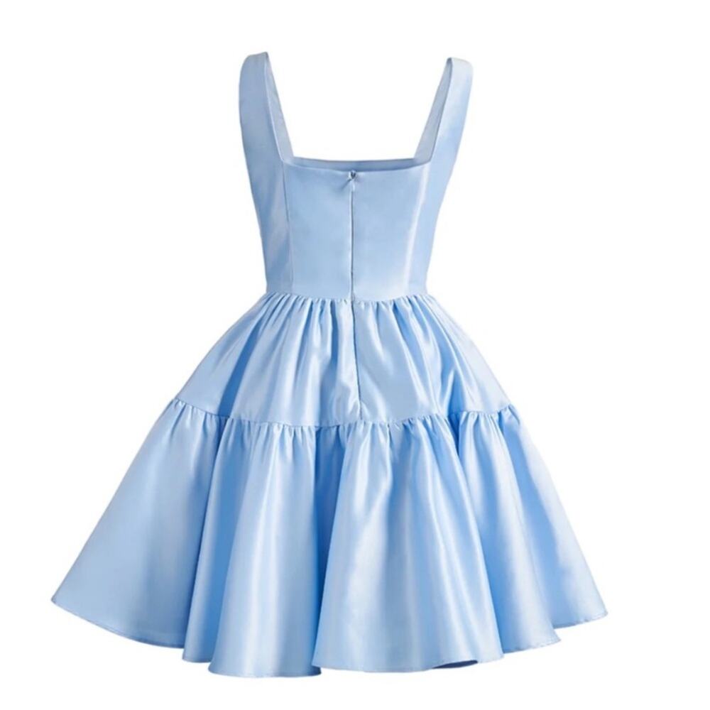 Square-Neck Tiered Mini Dress in Light Blue - Picture 7 of 15